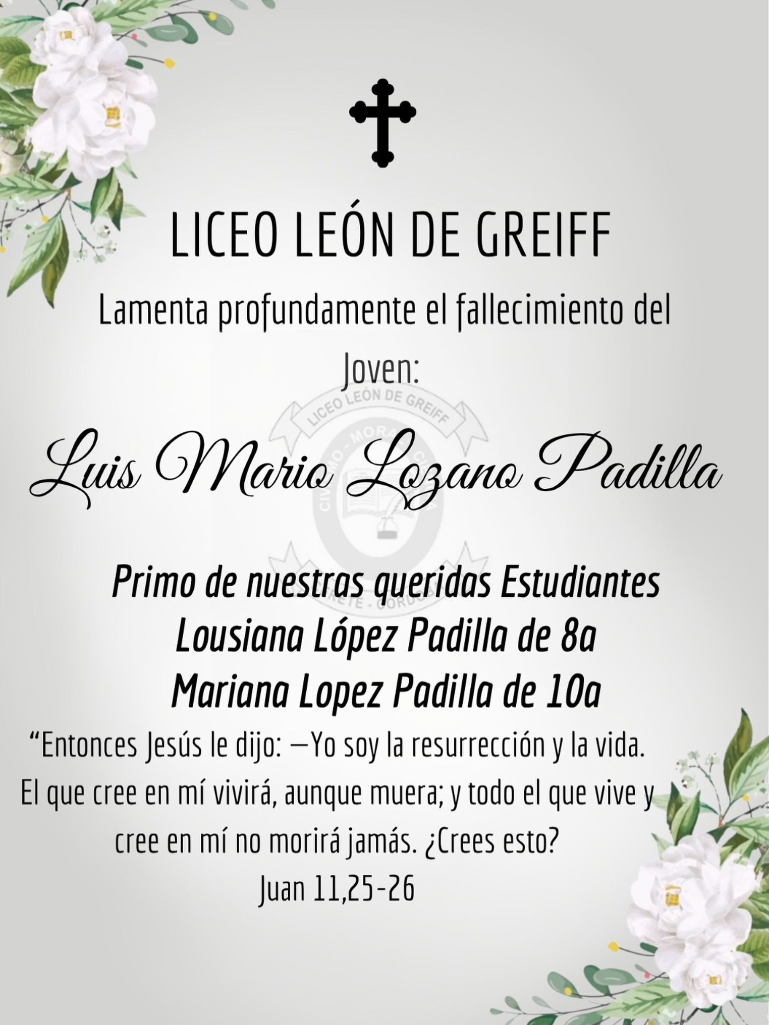 Sentidas condolencias #somoslilegre #liceoleondegreiff #somoscomunidad