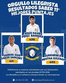 ¡Celebramos la excelencia académica! 🎓 Felicitamos a nuestros destacados estudiantes del Liceo León de Greiff:
🏅 Jesús David Pérez Barrera (430)
🏅 Samuel Said Saker Sanchez (411)
🏅 Durkheim A. Mestra Zuluaga (403)
¡Su disciplina y dedicación han dado frutos extraordinarios en las Pruebas ICFES 2026! Son un verdadero #OrgulloLilegrista y un ejemplo para todos. ¡Felicitaciones por este gran logro! 👏
#liceoleóndegreiff #excelenciaacademica #saber11 #futuroslíderes