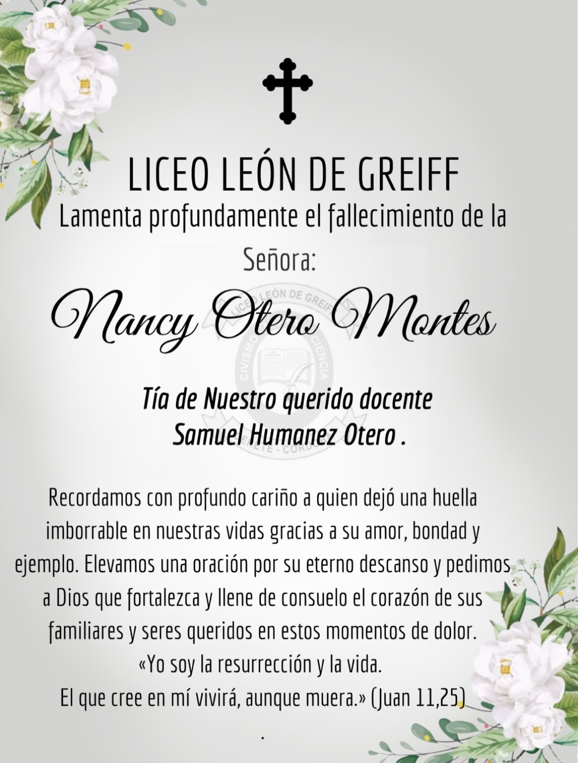 Sentidas condolencias #somoslilegre #liceoleóndegreiff #somoscomunidad #condolencias